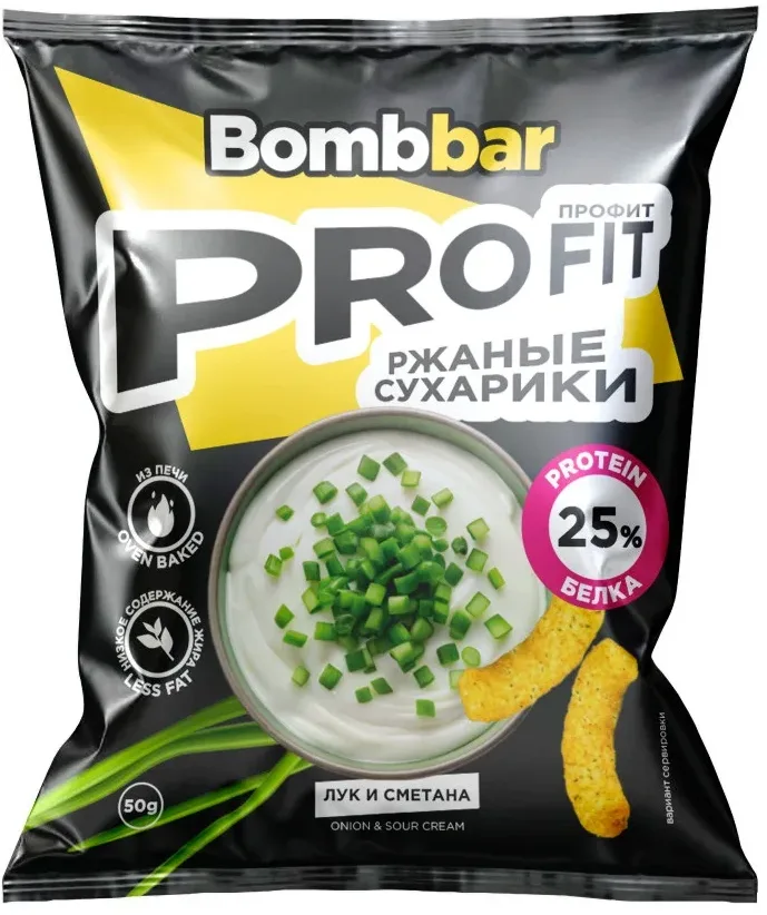 BOMBBAR Протеиновые сухарики со вкусом Сметана и зеленый лук 50 г
