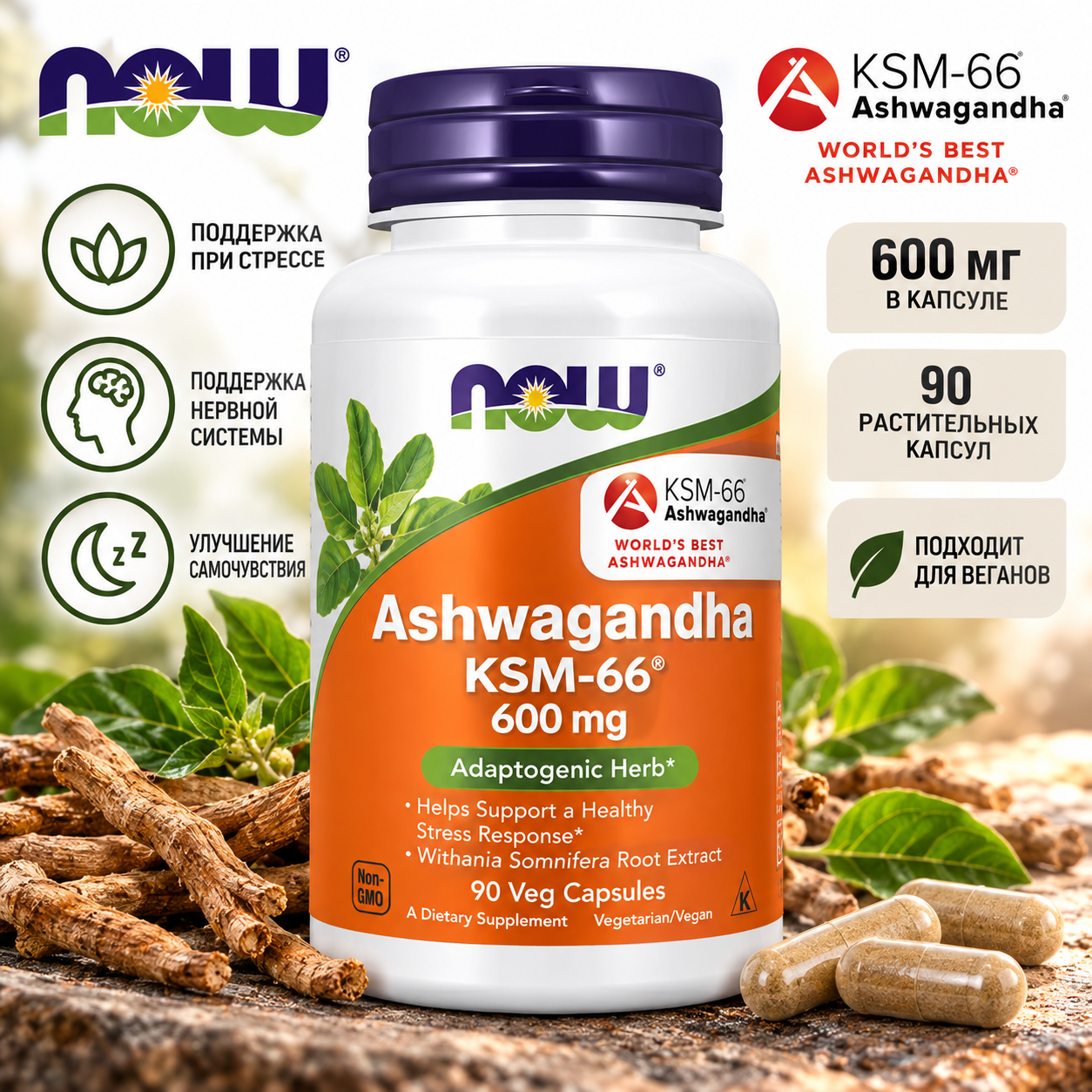 NOW Ashwagandha KSM-66 600 mg 90 vegcaps