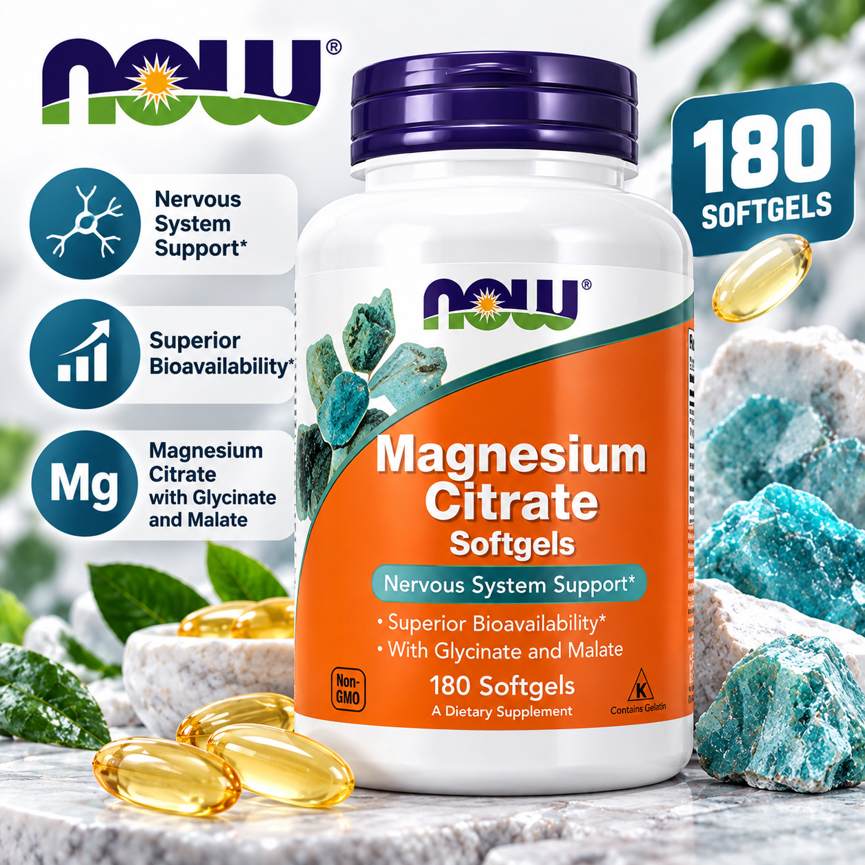 NOW Magnesium Citrate 180 softgels