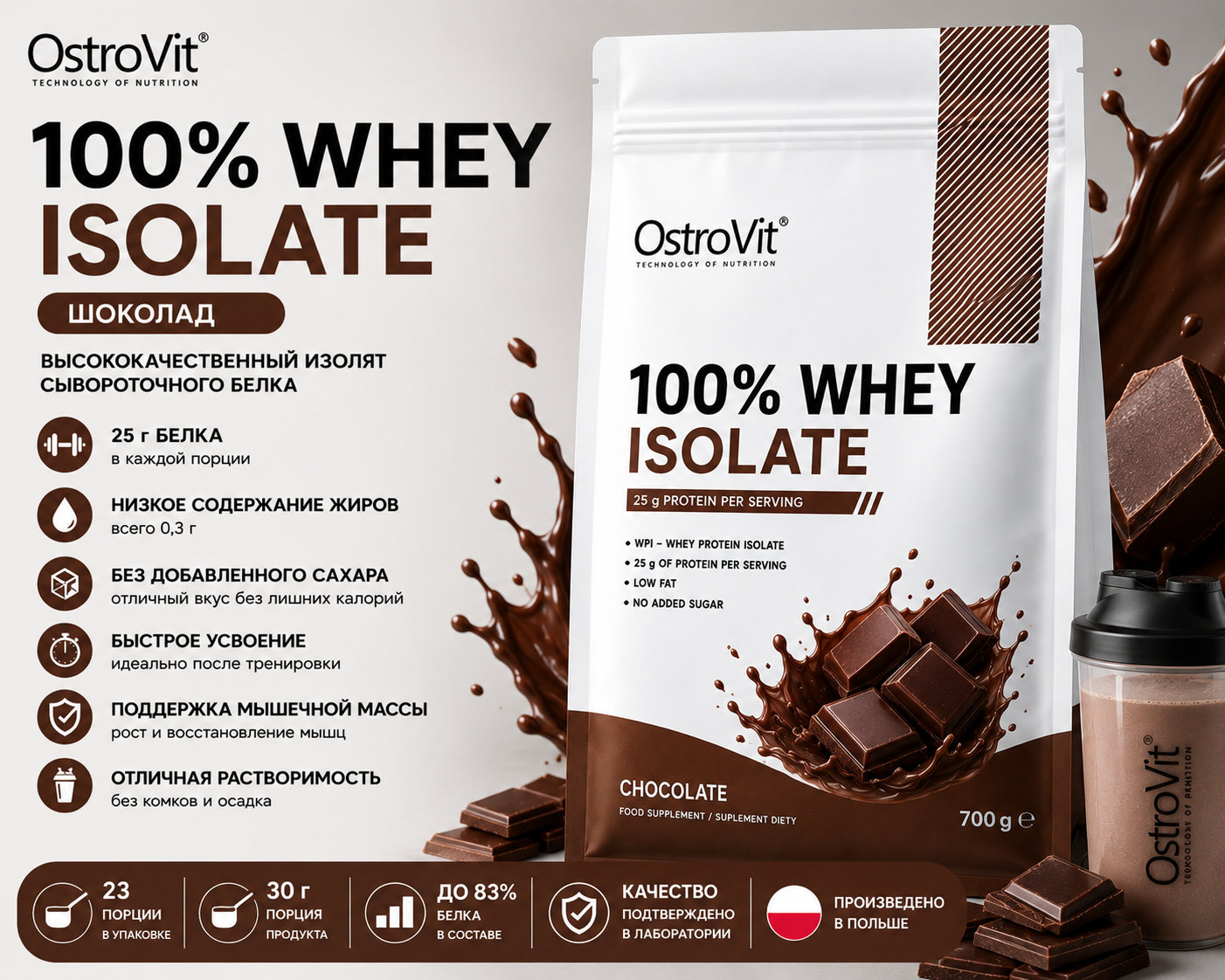 Ostrovit 100% Whey Isolate 700 гр шоколад