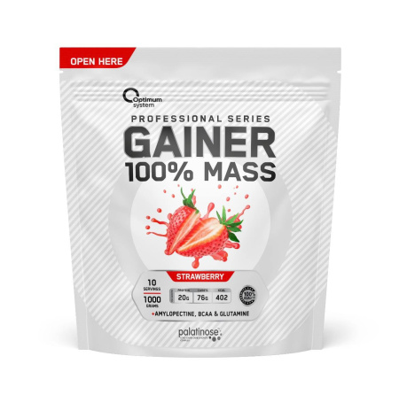 Optimum system 100% Mass Gainer 1 кг. клубника