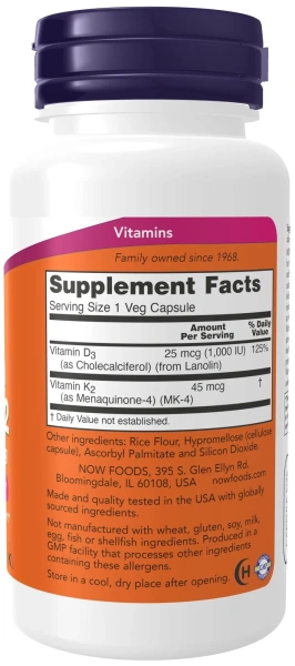 NOW D-3 1000IU K2 45mcg 120 раст.капс